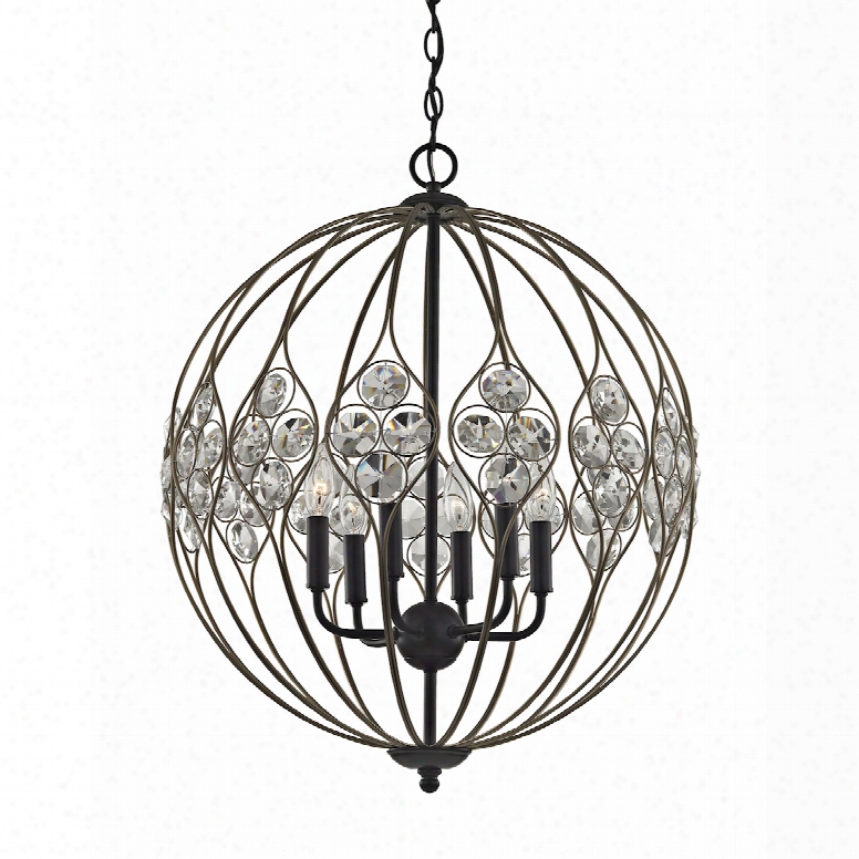 Elk Lighting Crystal Web 6-light Chandelier In Bronze Gold And Matte Black With Clear Crystal