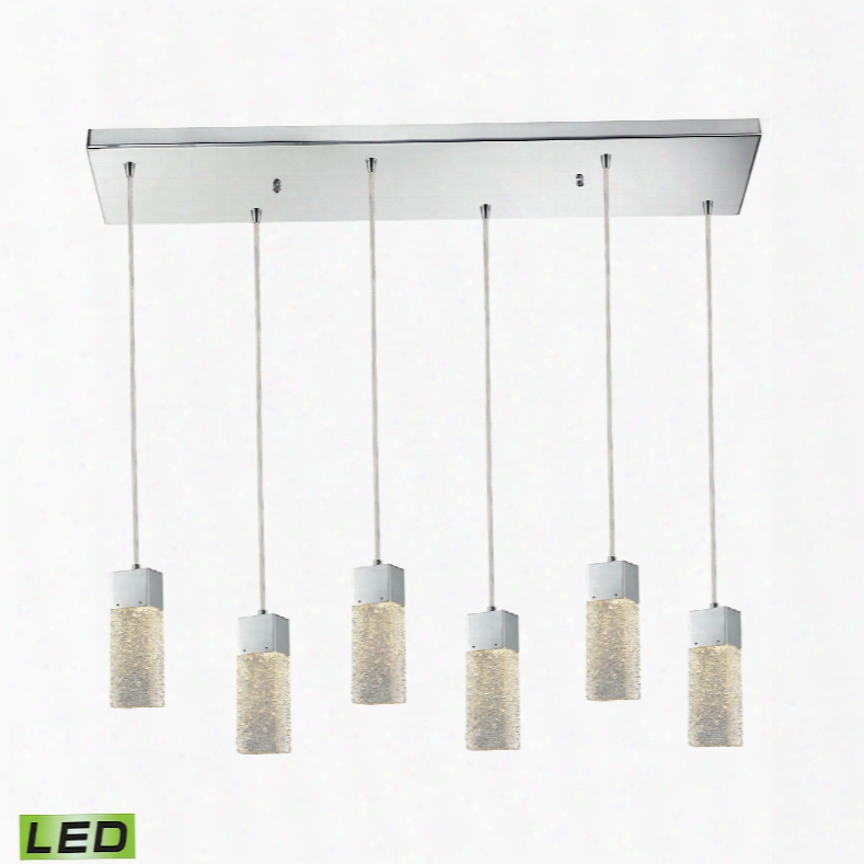 Elk Lighting Cubic Ice 6-light Rectangle Fixture In Polished Chrome With Solid Textured Glass