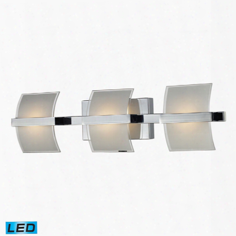 Elk Lighting Epsom 3-light Led Vanity In Polished Chrome And White Etched Glass