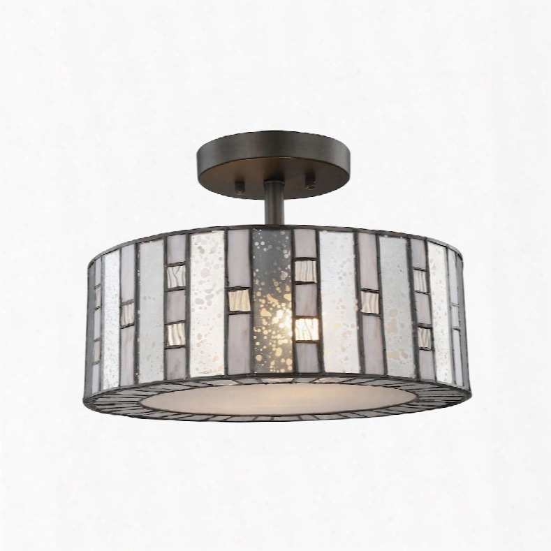 El Klighting Ethan 2-light Semi Flush In Tiffany Bronze With Mercury, Gray, And Clear Rippled Glass