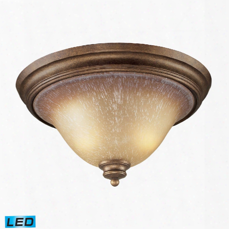 Elk Lighting Lawrenceville 2-light Led Flushmount In Mocha And Antique Amber Glass