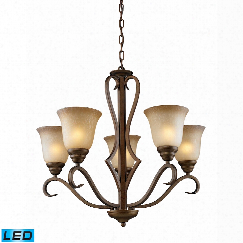 Elk Lighting Lawrenceville 5-light Led Chandelier In Mocha With Antique Amber Glass