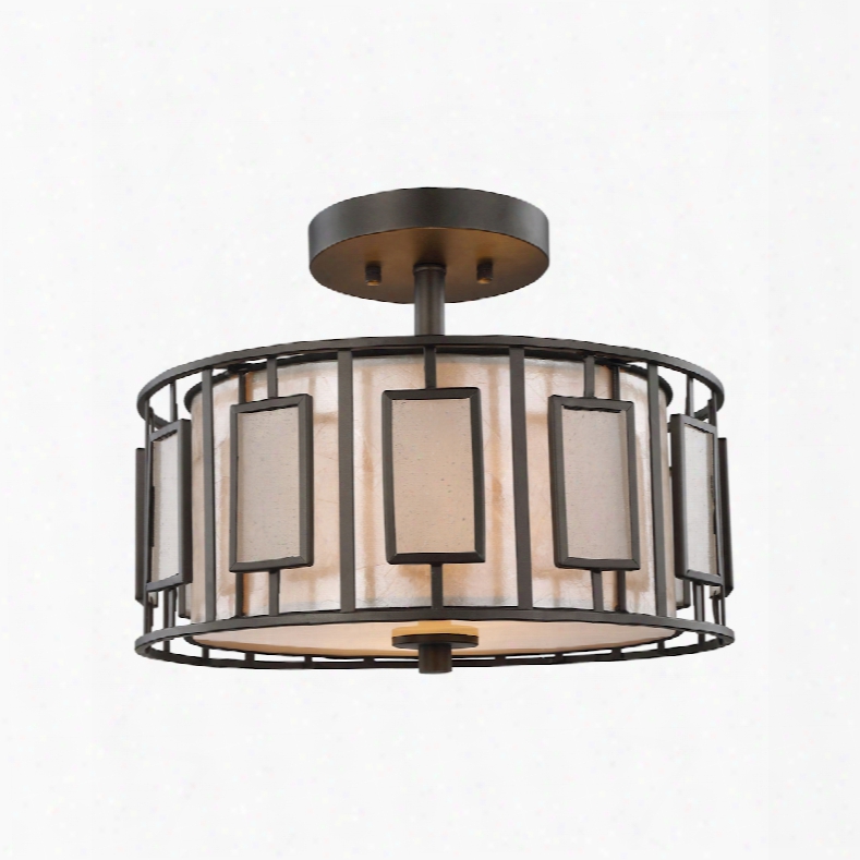 Elk Lighting Minden 2-light Semi Flush In Tiffany Bronze With Mica And Frosted Seedy Glass