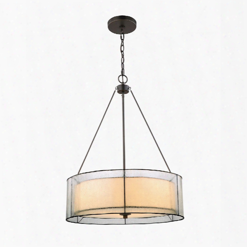 Elk Lighting Mirage 3-light Chandelier In Tiffany Bronze With Off-white Art Glass And Seedy Glass