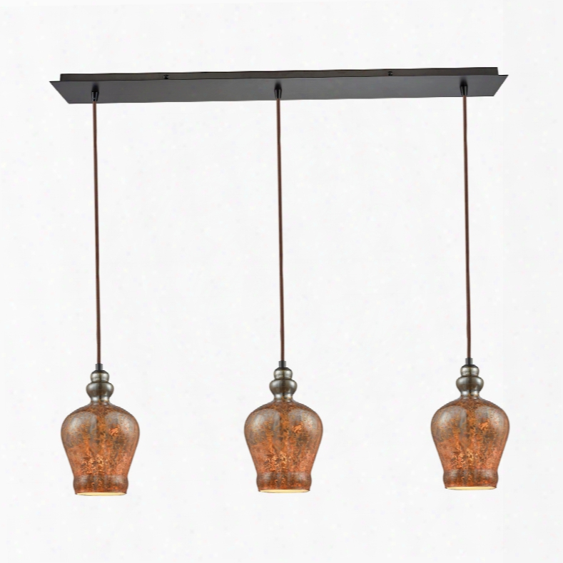 Elk Lighting Sojourn 3-light Linear Pan Fixture In Oil Rubbed Bronze With Lava Toned Glass