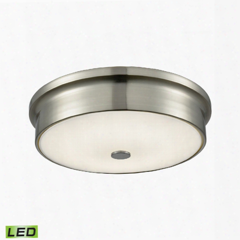 Elk Lighting Towne Round Led Flushmount In Satin Nickel And Opal Glass - Small
