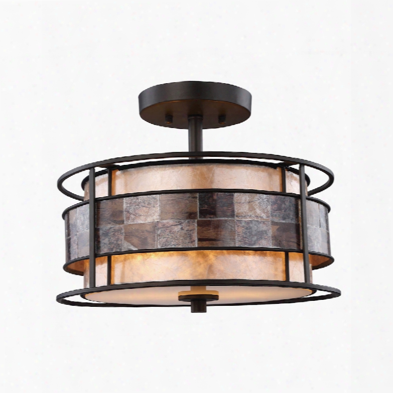 Elk Lighting Tremont 2-light Semi Flush In Tiffany Bronze With Tan And Brown Mica