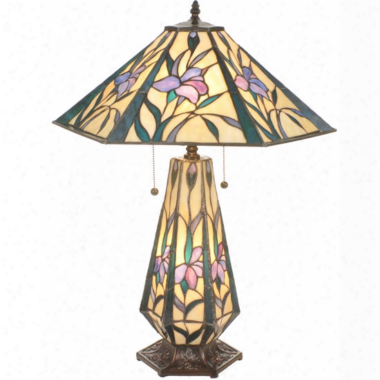 Meyda Tiffany Iris Hex Lighted Base Table Lamp