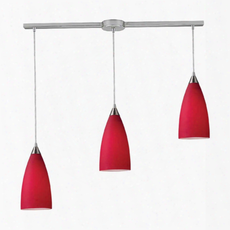 Elk Vesta 3-light Linear Pendant In Cardinal  Red In Satin Nickel