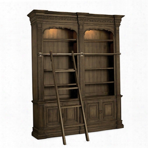 Hooker Rhapsody Doubel Bookcase With Ladder And Rail