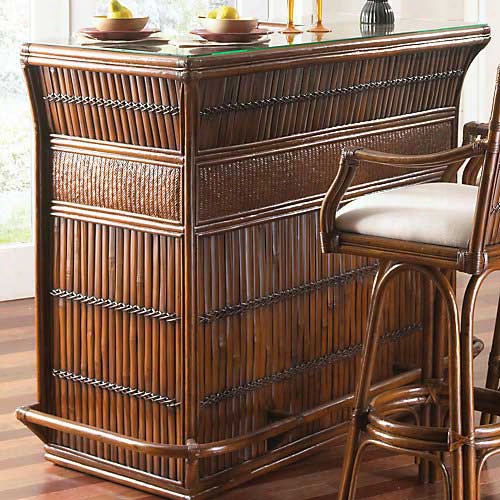 Pelican Reef Polynesian Indoor Rattan And Bamboo Bar With Glass