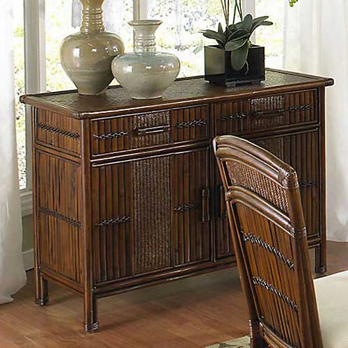 Pelican Reef Polynesian Indoor Rattan And Wicker Buffet With Glass