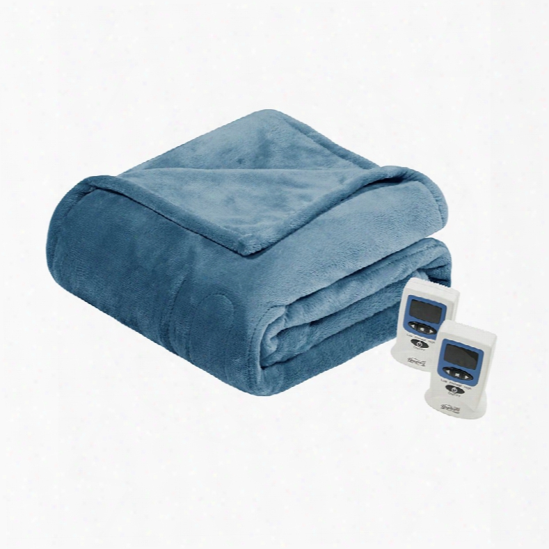 Beautyrest Heated Plush Blanket In Sapphire Blue