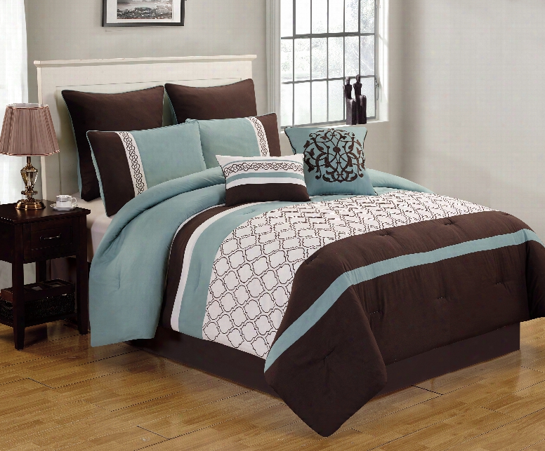 Country Manor Teagan 8 Piece Queen Comforter Set In Blue/brown/ivory