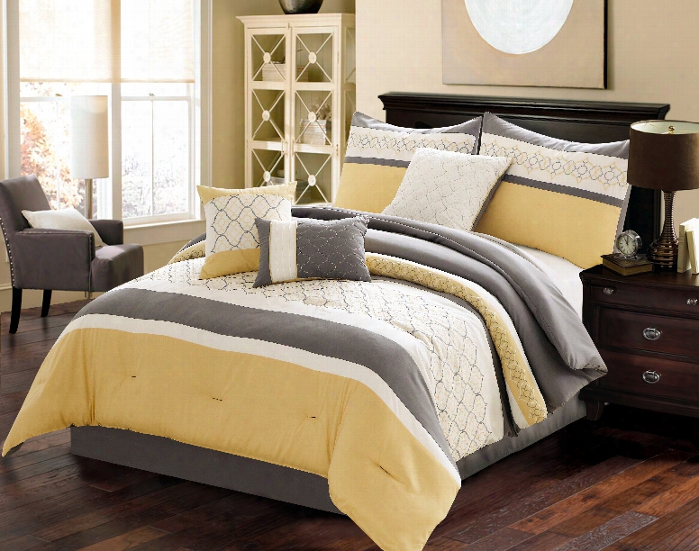 Country Manor Vermont 7 Piece King Comforter Set In Yellow/grey