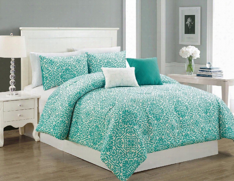 Hallmart Gigi 5 Piece King Comforter Set In Teal/ivory