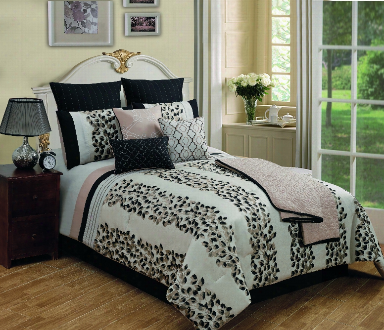 Hallmart Lucas 10 Piece King Comforter Set In Black/ivory