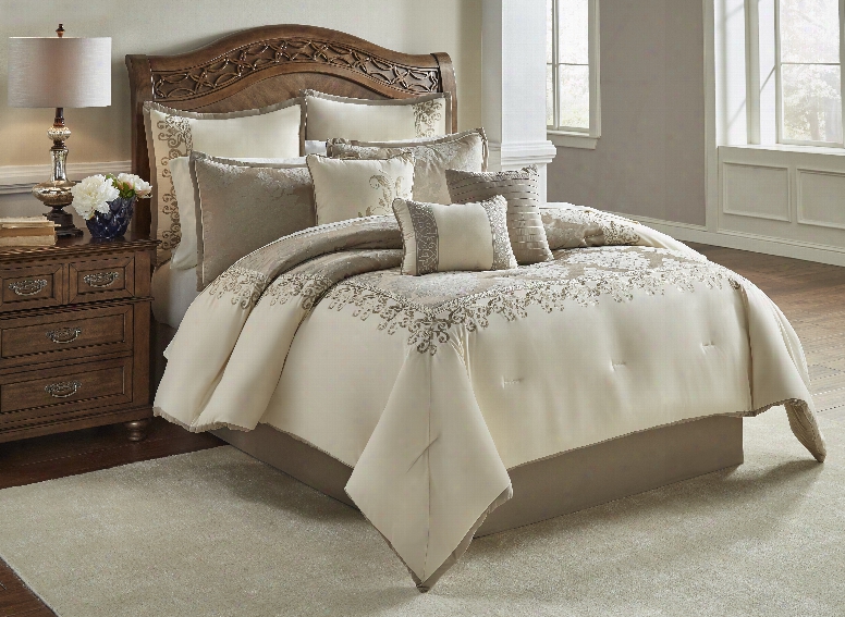 Hallmart New Haven 10 Piece King Comforter Set In Ivory/gold