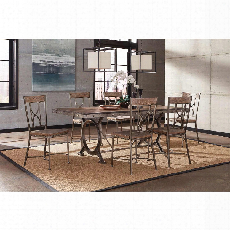 Hillsdale Furniture Paddock 7 Piece Rectangle Dining Set In Brushed Steel Metal And Distressed Brown