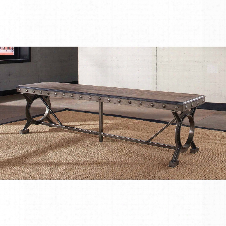 Hillsdale Furniture Paddock Bench In Brushed Steel Metal And Distressed Brown