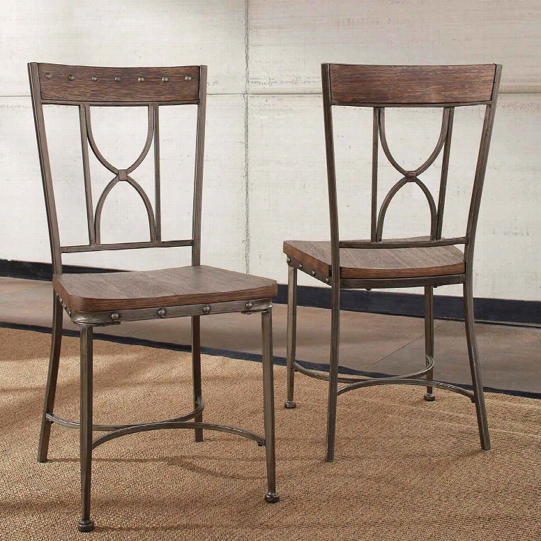 Hillsdale Furniture Paddock Dining Chair Set Of 2 In Brushed Steel Metal And Distressed Brown