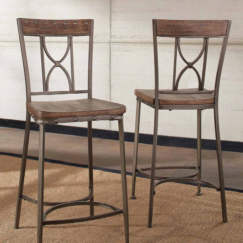 Hillsdale Furniture Paddock Non-swivel Counter Height Stool Set Of 2 In Brushed Steel Metal And Distressed Brown