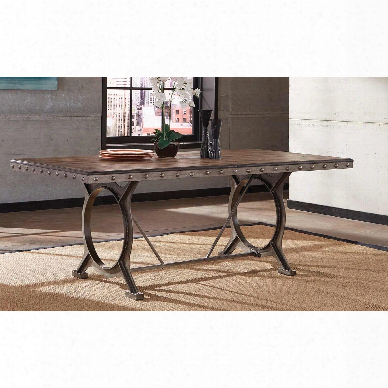 Hillsdale Furniture Paddock Rectangle Dining Table In Brushed Steel Metal And Distresssd Brown