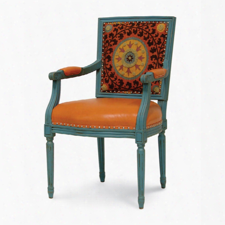Palecek Lyon Orange Medallion Square Back Arm Chair - Set Of 2