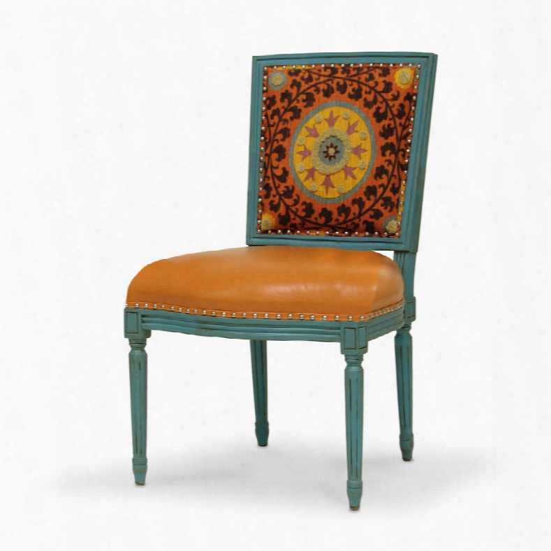 Palecek Lyon Orange Medallion Square Back Side Chair - Set Of 2