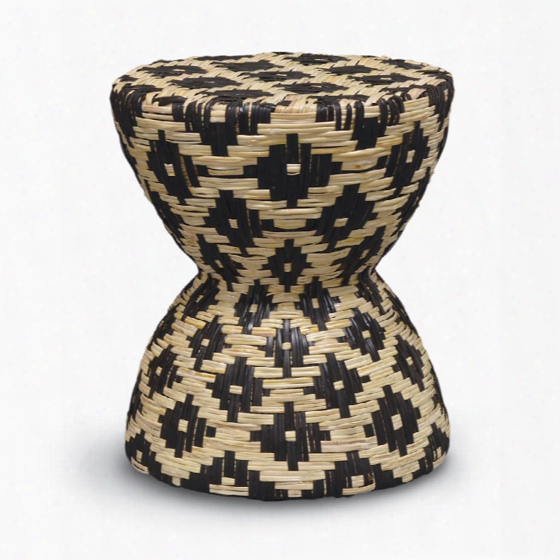 Palecek Woven Rattan Black & White Hourglass Side Table