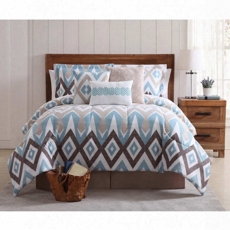 Pem America Style 212 Madison Geo Aqua And Taupe 7 Piece King Comforter Set