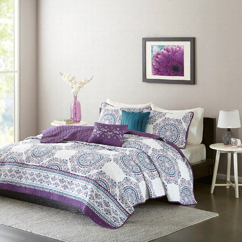 Intelligent Design Anika Coverlet Set In Purple