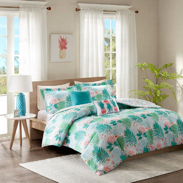 Intelligent Design Tropi Cana Coverlet Set In Aqua