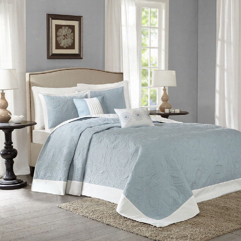 Madison Park Ashbury 5 Piece Reversible Bedspread Set In Blue