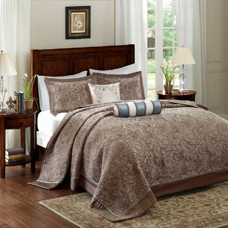 Madison Park Aubrey 5 Piece Jaacquard Bedspread Set In Blue