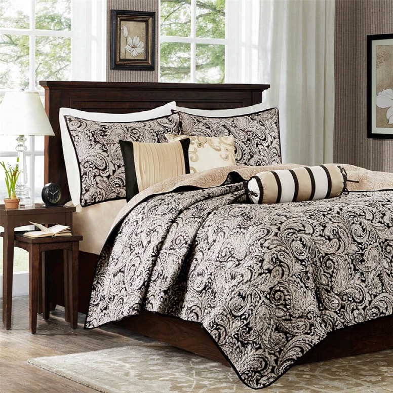 Madison Park Aubrey 6 Piece Quilted Coverlet Set In Black