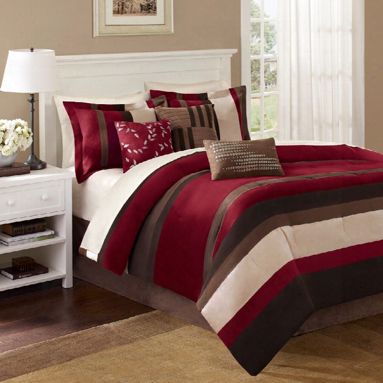 Madison Park Boulder Stripe 7 Piece Red Comforter Set