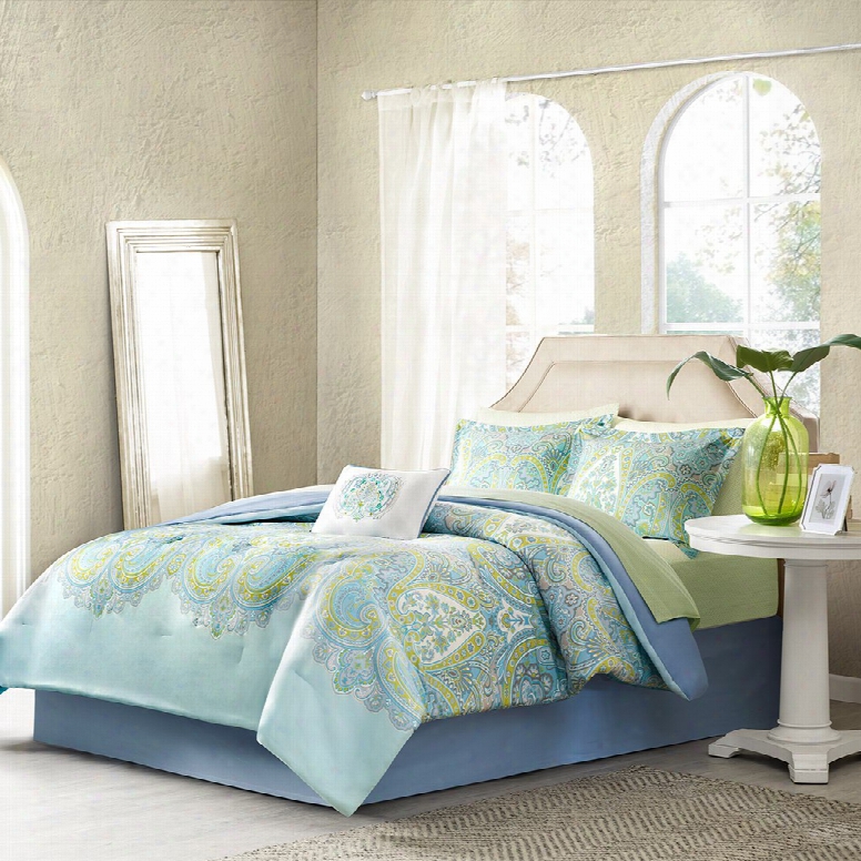 Madison Park Essentials Celeste Complete Bed And Sheet Set In Aqua