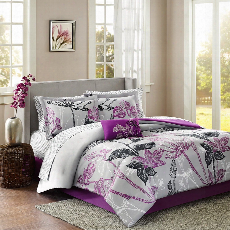 Madison Park Essentials Claremont Complete Bed And Sheet Set In Purple