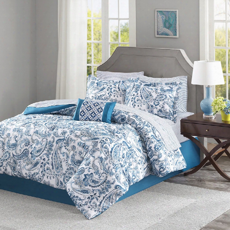 Madison Park Essentials Lila Complete Bed And Sheet Set In Indigo