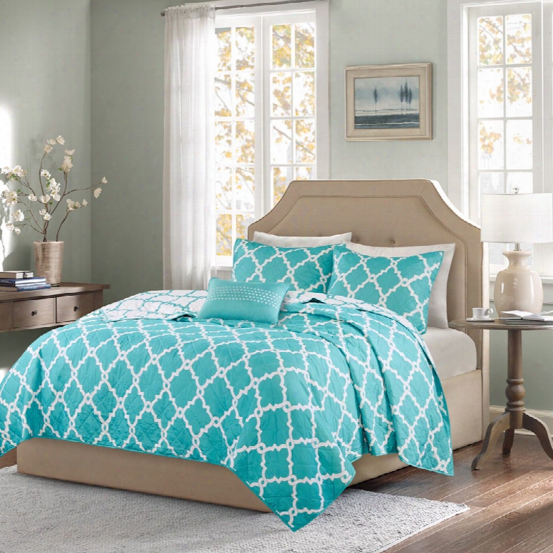 Madison Park Essentials Merritt 4 Piece Coverlet Set In Aqua