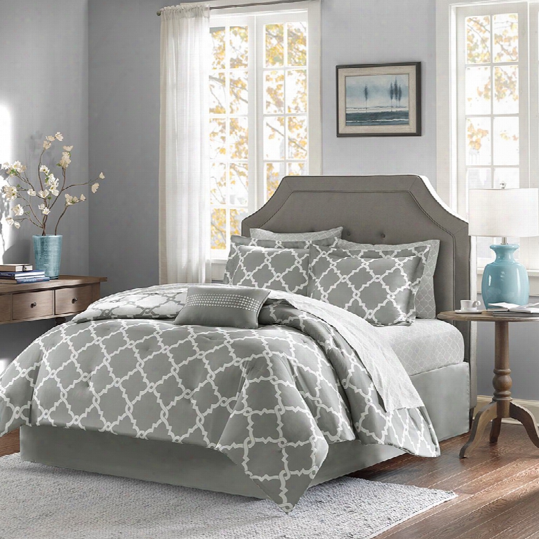 Madison Park Essentials Merritt Complete Bed And Sheet Set In Grey