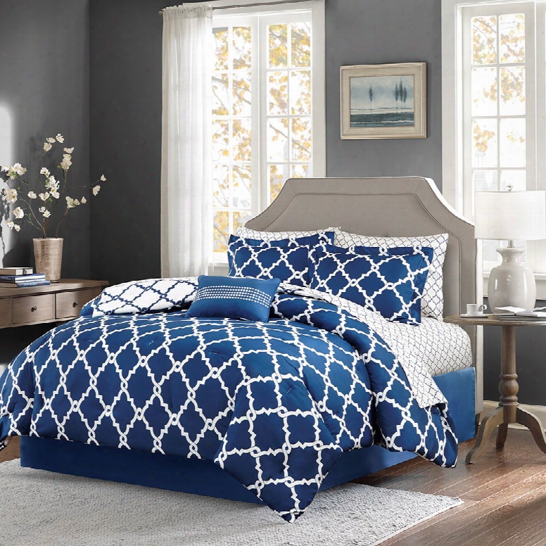 Madison Park Essentials Merritt Complete Bed And Sheet Set In Navy