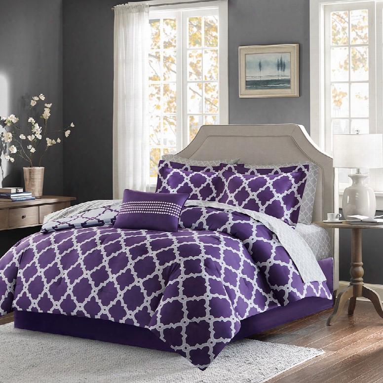 Madison Park Essentials Merritt Complete Bed And Sheet Set In Purple/grey