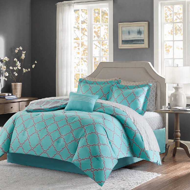 Madison Park Essentials Merritt Complete Bed And Sheet Set In Aqua Grey