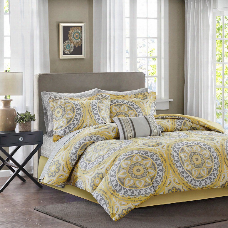 Madison Park Essentials Serenity Yellow Printed Complete Bed And Sheet Set