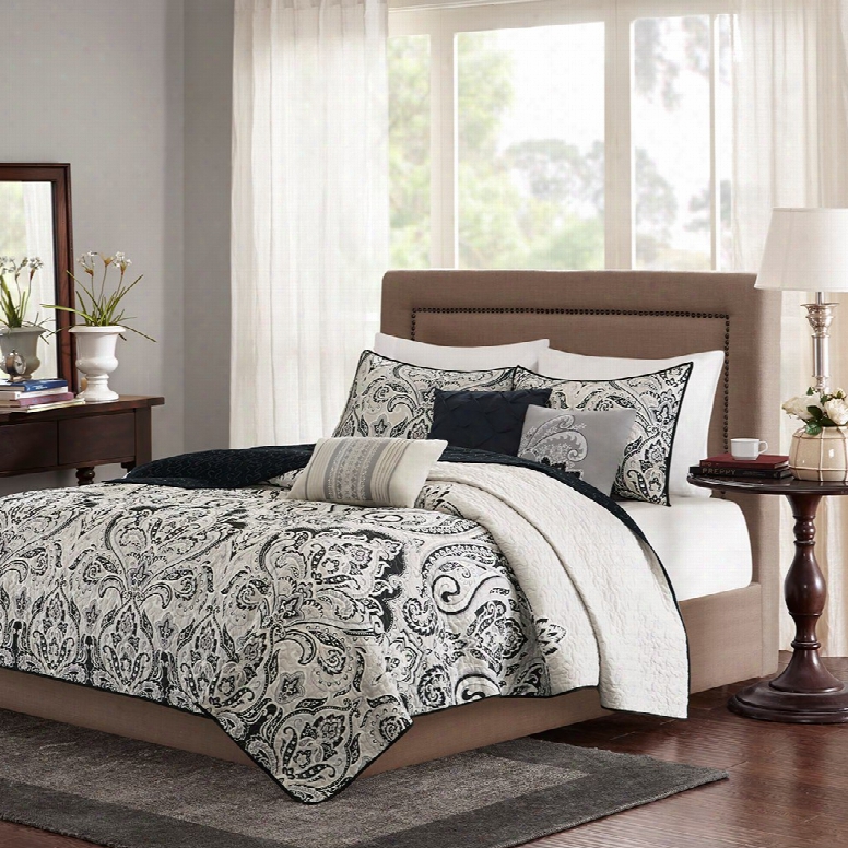 Madison Park Geneva 6 Piece Quilted Coverlet Set In Black