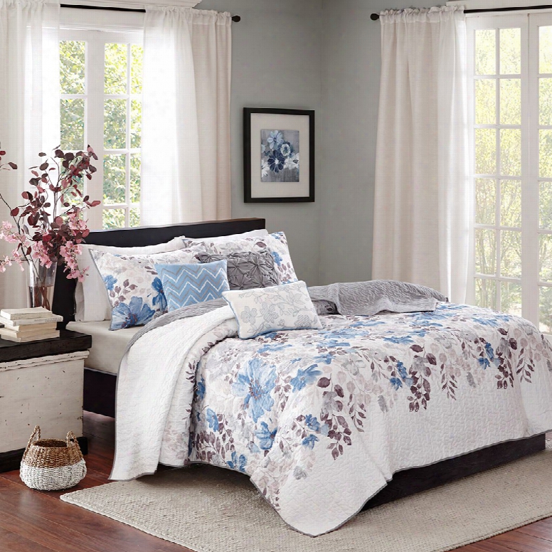 Madison Park Luna 6 Piece Quilted Coverlet Set In Blue