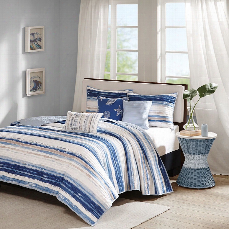 Madison Park Marina 6 Piece Quilted Coverlet Set In Blue