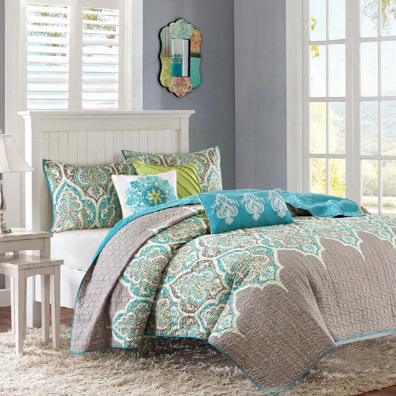 Madison Park Nisha 6 Piece Quilted Coverlet Set In Teal